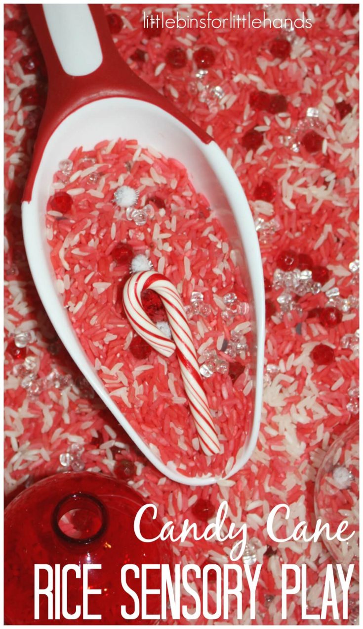 Candy Cane Sensory Play Rice Sensory Bin
