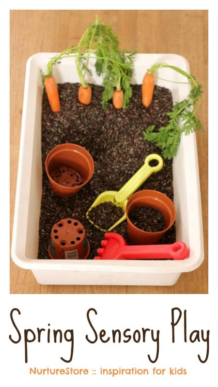 Spring sensory play tub with carrots